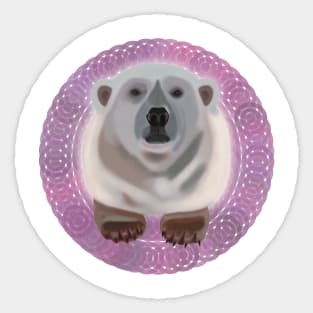 Polar Bear on lilac circular pattern Sticker